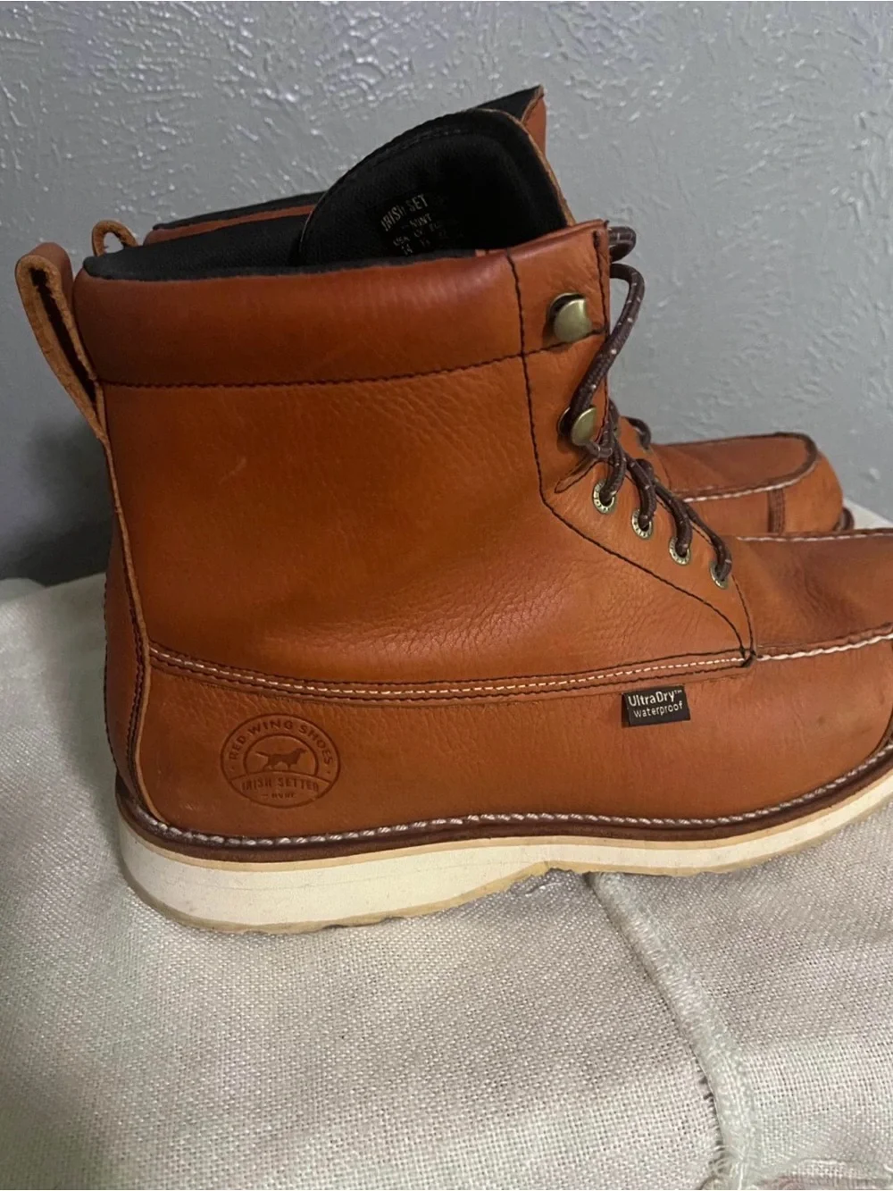 Red Wing Shoes Men's Tan Leather Moc Toe Work Boots 6” (size 14)